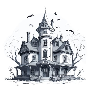 Lanetli ev tasarımı. Ürkütücü perili köşk kalem tasarımı.