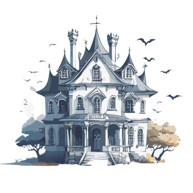 Lanetli ev tasarımı. Ürkütücü perili köşk kalem tasarımı.