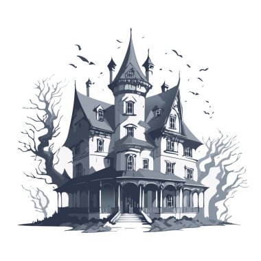 Lanetli ev tasarımı. Ürkütücü perili köşk kalem tasarımı.