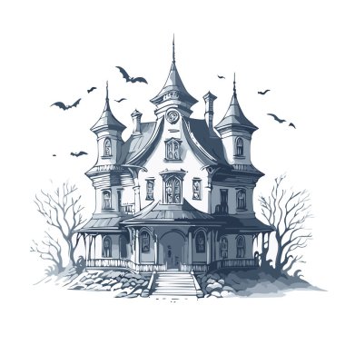Lanetli ev tasarımı. Ürkütücü perili köşk kalem tasarımı.