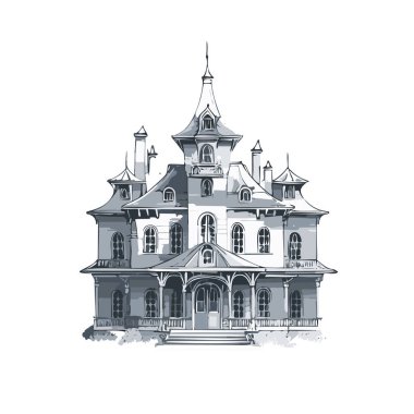 Lanetli ev tasarımı. Ürkütücü perili köşk kalem tasarımı.