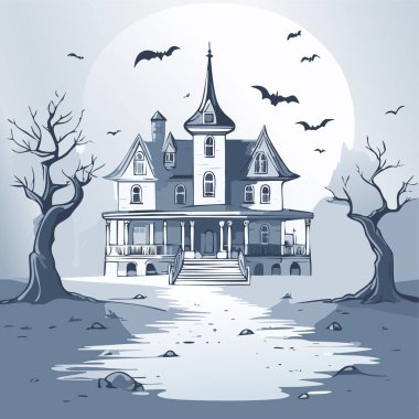 Lanetli ev tasarımı. Ürkütücü perili köşk kalem tasarımı.
