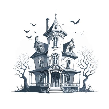 Lanetli ev tasarımı. Ürkütücü perili köşk kalem tasarımı.