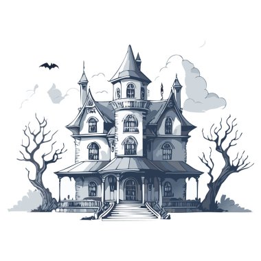 Lanetli ev tasarımı. Ürkütücü perili köşk kalem tasarımı.