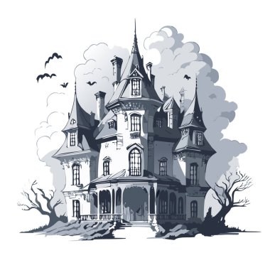 Lanetli ev tasarımı. Ürkütücü perili köşk kalem tasarımı.