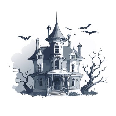 Lanetli ev tasarımı. Ürkütücü perili köşk kalem tasarımı.