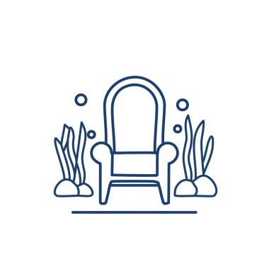 Su altında deniz yosunu ve mercan resifleri olan bir taht. Sanat tasarımı vektörü.. 