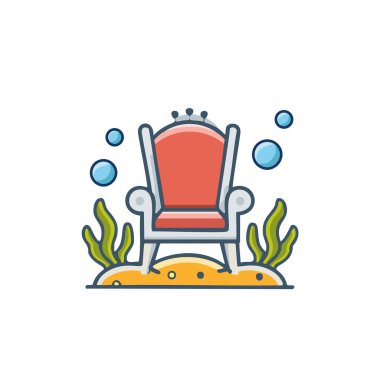 Su altında deniz yosunu ve mercan resifleri olan bir taht. Sanat tasarımı vektörü.. 