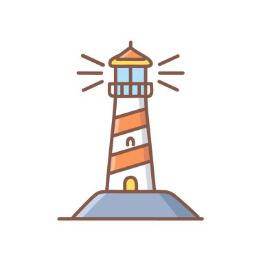 Kaya ikonu vektör sanat çizimi üzerindeki renkli deniz feneri. Simge konsepti tasarımı.