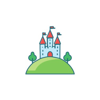 Ortaçağ kalesi bir tepe vektör resim ikonu dizaynına tünemişti. Simge konsepti tasarımı