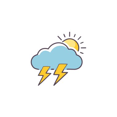 Gök gürültülü bulutlu ama güneş vektörü sanat ikonu tasarımı. Simge konsepti tasarımı.