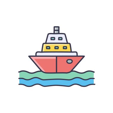 Güneş battıktan sonra soyut renkli gemi ve turuncu gökyüzü deniz vektörü resim ikonu tasarımının ortasında. Simge konsept vektör tasarımı