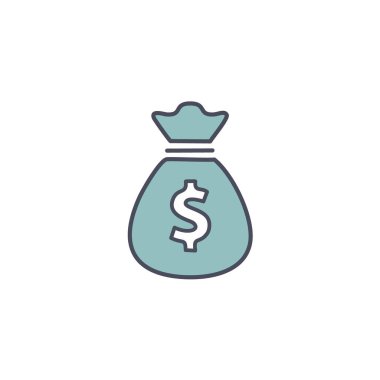 Para vektörü sanat ikonu tasarımı ile dolu soyut çanta. Simge konsepti tasarımı.