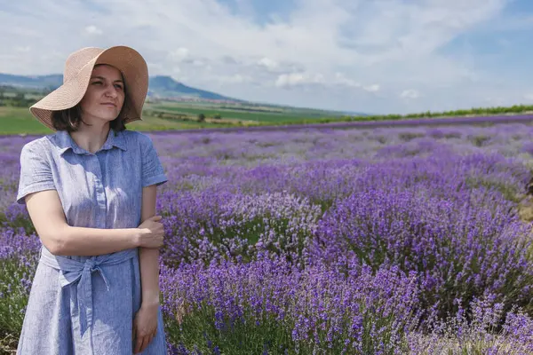 stock image Young women in the lavender field. High quality photo