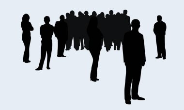 çalışkan ve sorumluluk sahibi bir grup, siyah çizgi resim çizimi