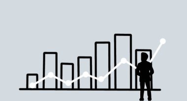 Ekonomik büyümeyi kendi sıkı çalışması sayesinde görmek, siyah beyaz çizgili sanat çizgisi çizimi