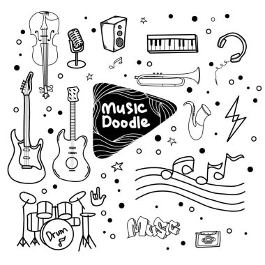 El çizimi müzik karalaması çizim tarzında müzik aletleri