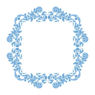 Klasik barok ve retro tarzı mavi renkteki kenarlık veya çerçeve dekoratif süs ögesi