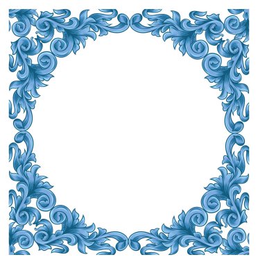 Klasik barok ve retro tarzı mavi renkteki kenarlık veya çerçeve dekoratif süs ögesi