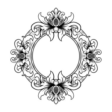 Siyah ve beyaz Vintage stil oymalı çerçeve çizim tasarımı