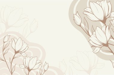 Bej renkli çiçek çizgisi düz tasarım arka planı