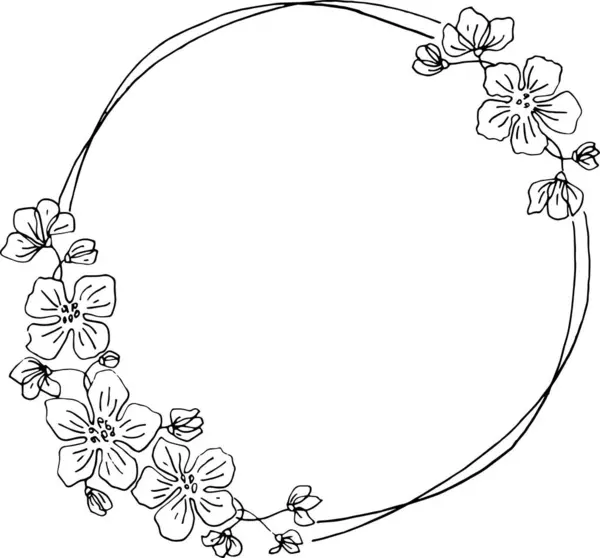 Hand drawn vector floral border black and white floral wreath for wedding invitation