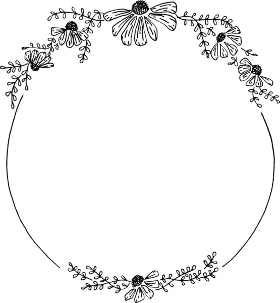 Hand drawn vector floral border black and white floral wreath for wedding invitation