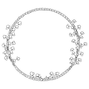 El çizimi çiçekli kenar. Düğün davetiyesi için siyah beyaz çelenk.