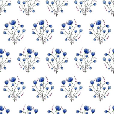 El çizimi, dikişsiz çiçek deseni. Kalem ve kalem.