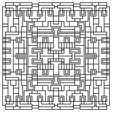 Detailed Black-and-White Geometric Maze Pattern with Symmetrical and Interconnected Line Work clipart