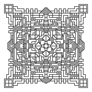 Karmaşık, Simetrik Siyah-beyaz Geometrik Tasarım Birbirine bağlı Şekiller, Çizgiler ve Desenler, Maze benzeri bir yapı oluşturma