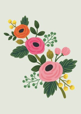 Vintage Güller Çiçek Buketi Illustratonn