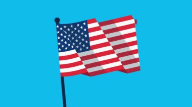 Mavi arka planda Amerikan Bayrağı Dalgalanması. 4 Temmuz 'un kutlu olsun. Ulusal Bayram Kutlaması. Düz Dalgalanan Amerikan Bayrağı.
