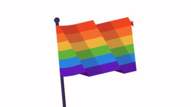 Animasyon Gökkuşağı Bayrağı. LGBTQ 'nun sembolü. Gökkuşağı Renkli Çizgileri. Sosyal eşitlik. Beyaz Arkaplanlı kusursuz HD video. Düz Gökkuşağı Bayrak 4K Dalga Canlandırması.