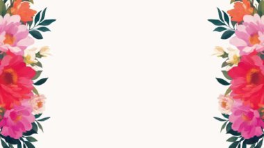 Çiçek Çerçevesi. Flower Corner Frame Animasyon Kompozisyonu. Düğün, Sevgililer Günü, Anneler Günü animasyon şablonu. Soyut Bahar veya Yaz 4K Canlandırması