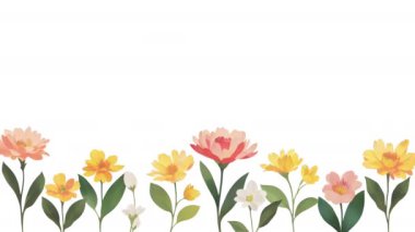 Flower Corner Frame Animasyon Kompozisyonu. Düğün, Sevgililer Günü, Anneler Günü animasyon şablonu. Soyut Bahar veya Yaz 4K Canlandırması