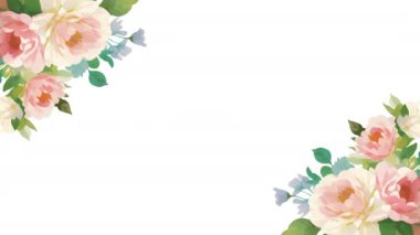 Çiçek Buketi Çerçeve Animasyon Kompozisyonu. Düğün, Sevgililer Günü, Anneler Günü animasyon şablonu. Soyut Bahar veya Yaz 4K Canlandırması