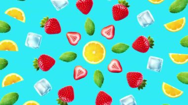 4K Taze Yaz Çileği Nane Şekeri Döngüsü Animasyonu. Çilekli limonlu naneli şeker animasyonu. Yaz Zamanı Yaratıcı Animasyon Tasarımı. Organik Doğal Limon Meyveleri. Yaz Hareketi Grafikleri