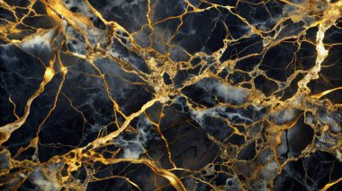 Altın dokuları olan soyut sıvı siyah mermer.