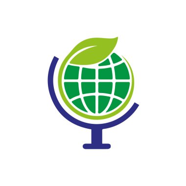  İzole edilmiş yapraklar ve dünya ikon vektör tasarım logosu