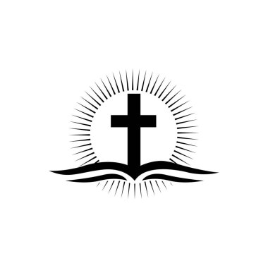 Kilise logosu. Hristiyan haçlı İncil. Soyut din sembolü.