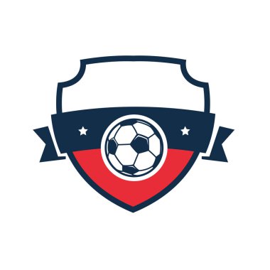 Futbol Logosu ya da futbol kulübü rozeti. Kalkan arkaplan vektör tasarımlı futbol logosu Pro Vector