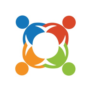 İnsan logosu, karşılıklı yardım ikonu, soyut logolar oluşturan insanlar. İnsanlar sembolü destekliyor ve umut ediyor. Beyaz üzerinde ortaklık vektör tasarımı kavramı.