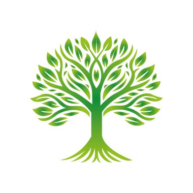 Yeşil ağaç minimal sanatı izole edilmiş düz vektör illüstrasyonu Serbest Vektör.