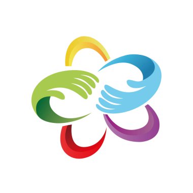 Kalp ve ilgili insanlar logosu. 3D tasarım tarzı basit, soyut, neşeli, kadınsı, genç ve organiktir. için uygun.