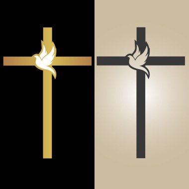 One Doves flying with a Symbol of Religion Cross clipart