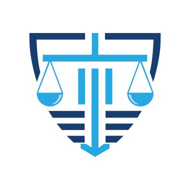  Logo tasarımının içinde soyut hukuk ölçeğine sahip koruma kalkanı