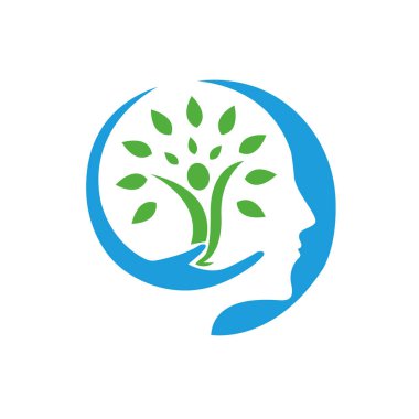 Sağlık Bakım Logosu Yaratıcı Doğa Psikolojisi ve İnsan Ağacı Sembol Vektörü Şablonu