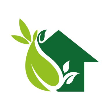 Bitki evi vektör şablonu tasarımı. Ev ağacı logosu illüstrasyonu Yeşil Ev logo vektör illüstrasyonu