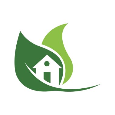 Free Vector Green ev simgesi logo vektör illüstrasyonu içinde yeşil doğa yaprağı olan basit bir ev